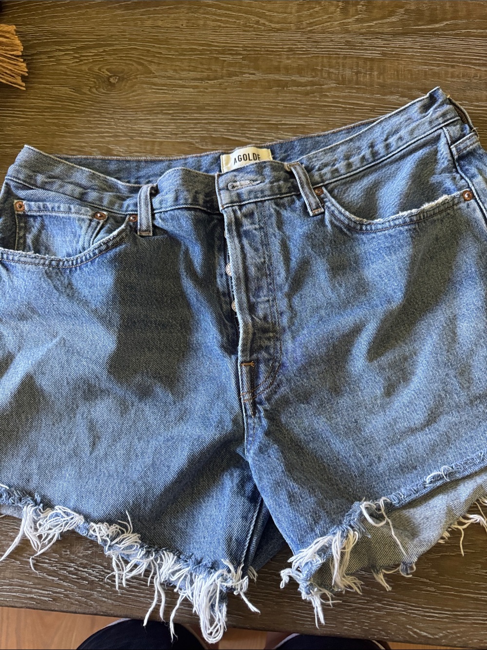Agolde Parker Long Frayed Hem Jean Shorts